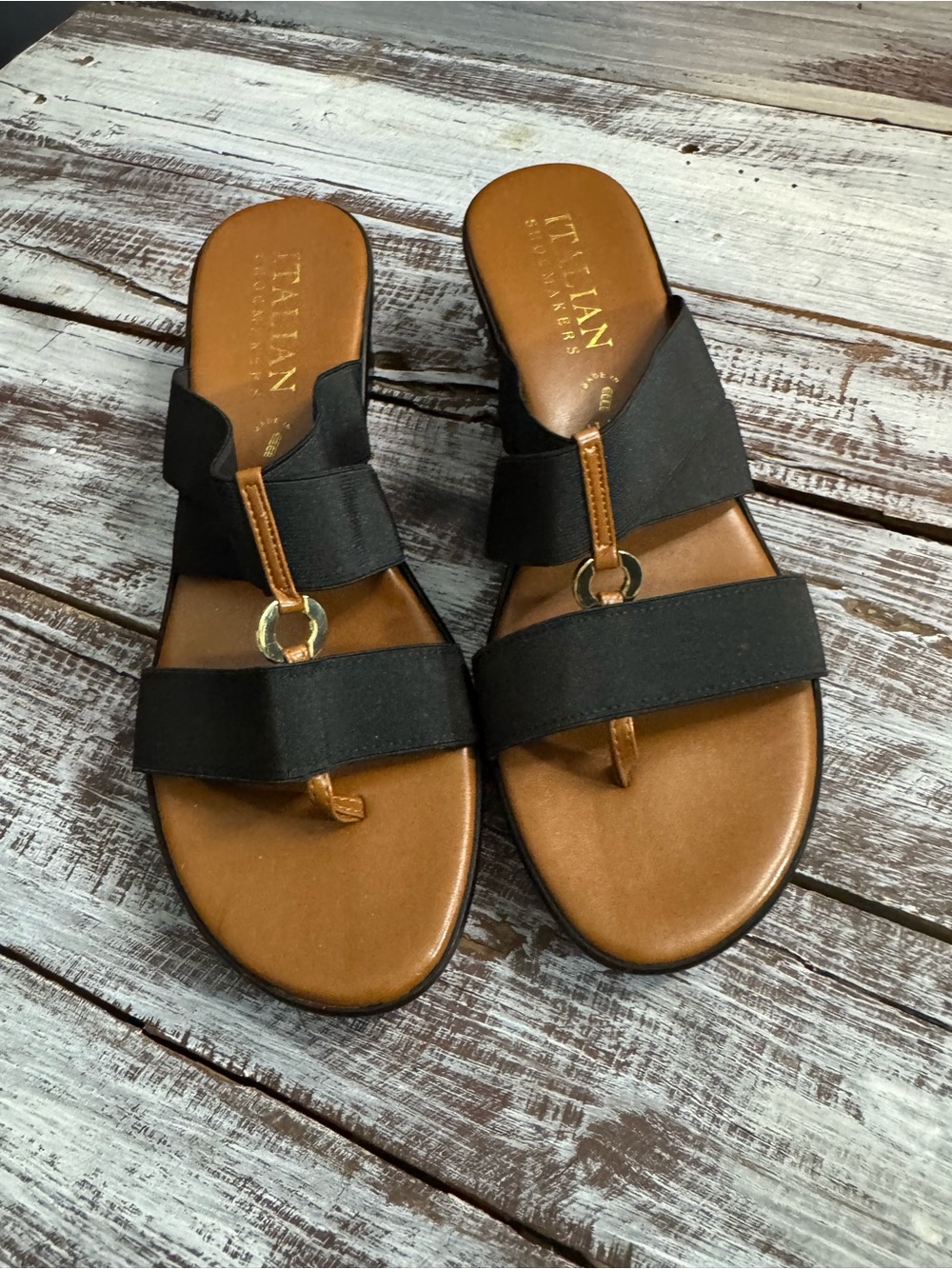Italian Shoemakers Black and Brown Slide Sandals